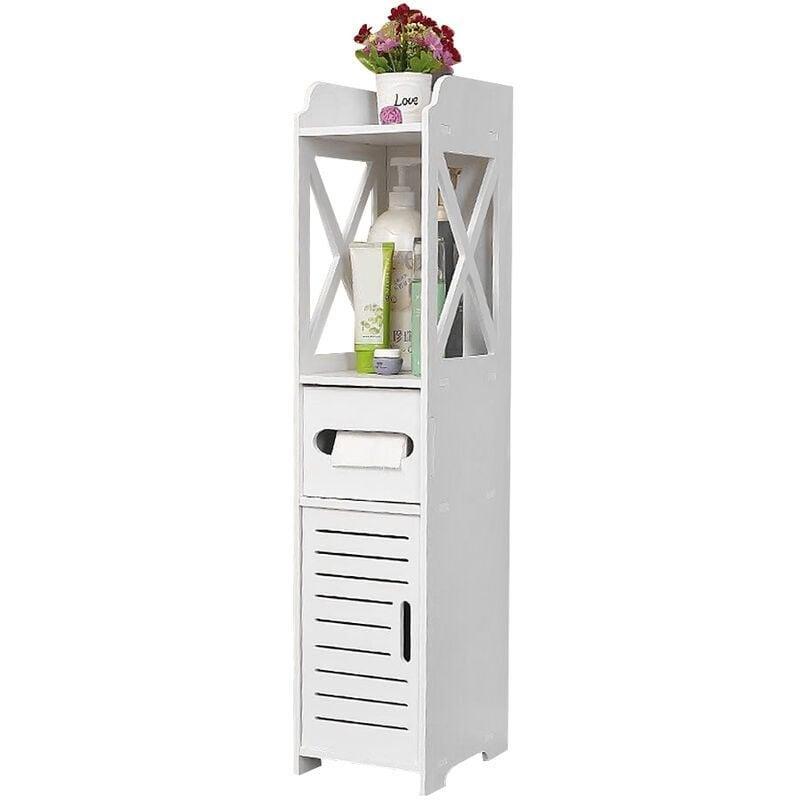 Beyaz Ahşap-Plastik 4 Katlı Raflı Banyo Dolabı-20x20x80 cm - 113728