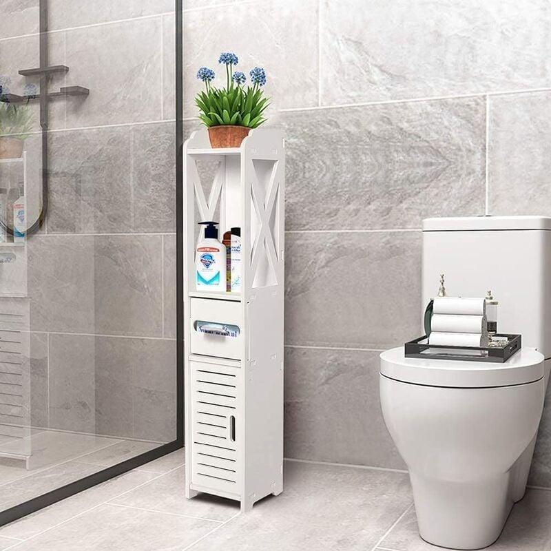 Beyaz Ahşap-Plastik 4 Katlı Raflı Banyo Dolabı-20x20x80 cm - 113728