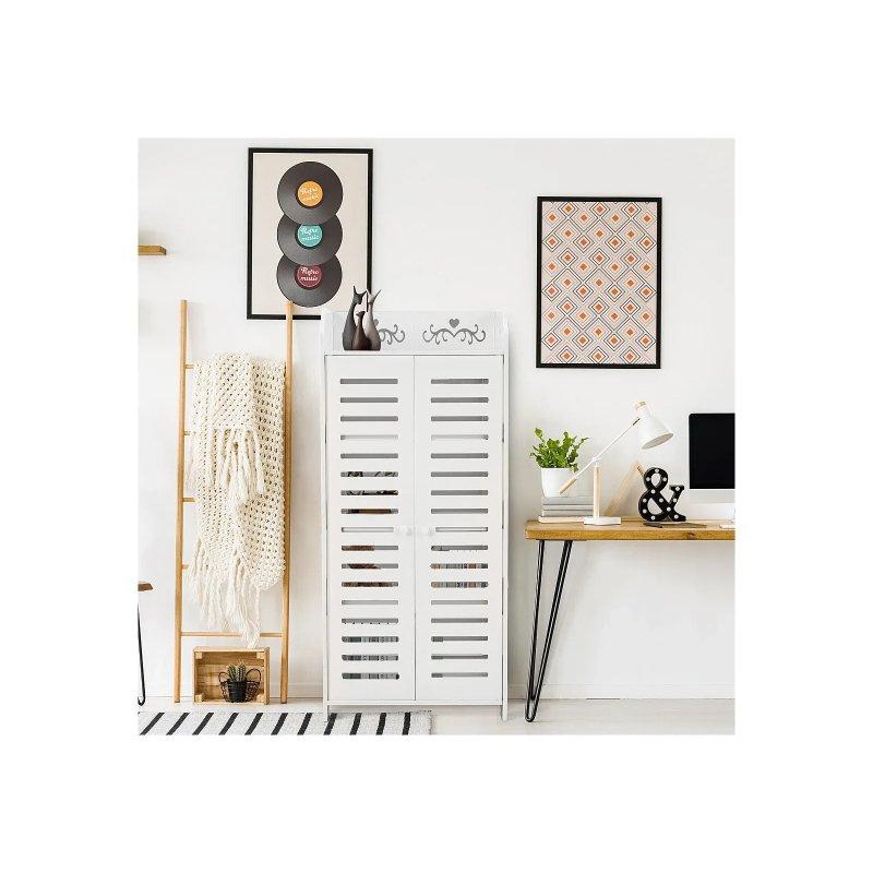 Beyaz Ahşap Plastik Kompozit 5 Raflı Oymalı Kapaklı Ayakkabılık - 40x31x90 cm - 118651