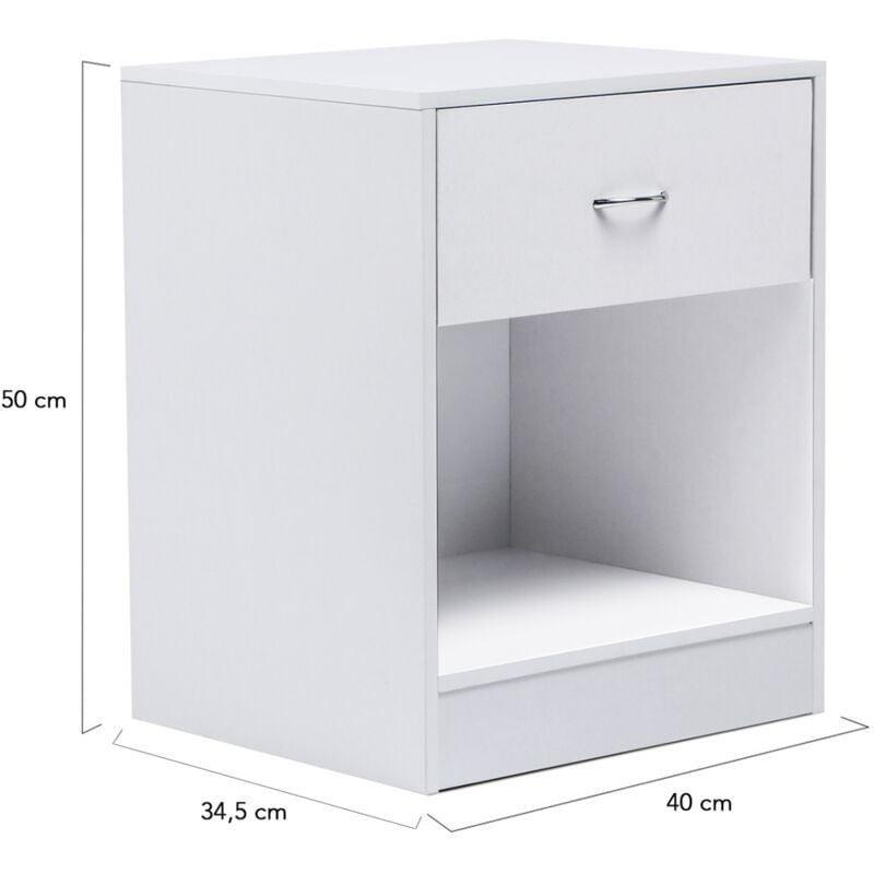 Beyaz Ahşap Tek Çekmeceli ve Raflı 2'li Komodin Seti - 40x35x50 cm - 127783