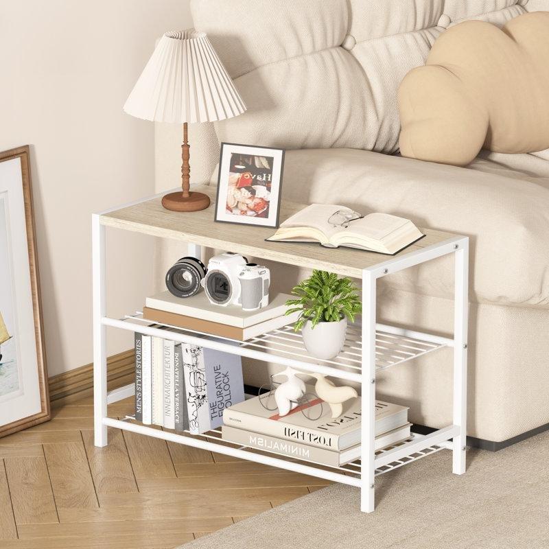 Beyaz Ahşap Üst Tablalı 3 Katlı Tel Raflı Ferforje Ayakkabılık - 60x30x43 cm - 121195