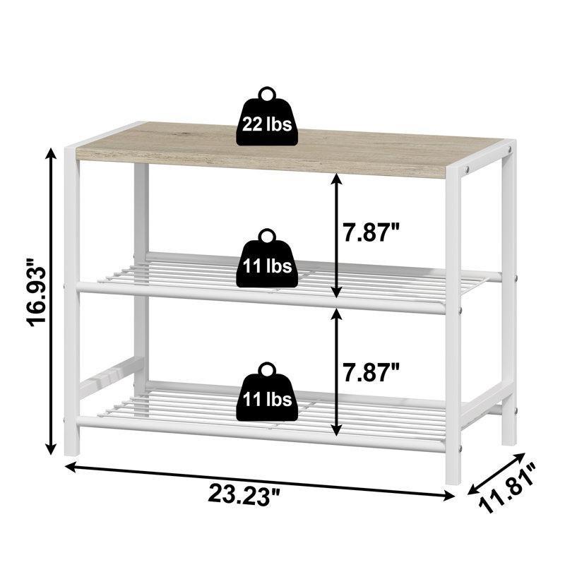 Beyaz Ahşap Üst Tablalı 3 Katlı Tel Raflı Ferforje Ayakkabılık - 60x30x43 cm - 121195