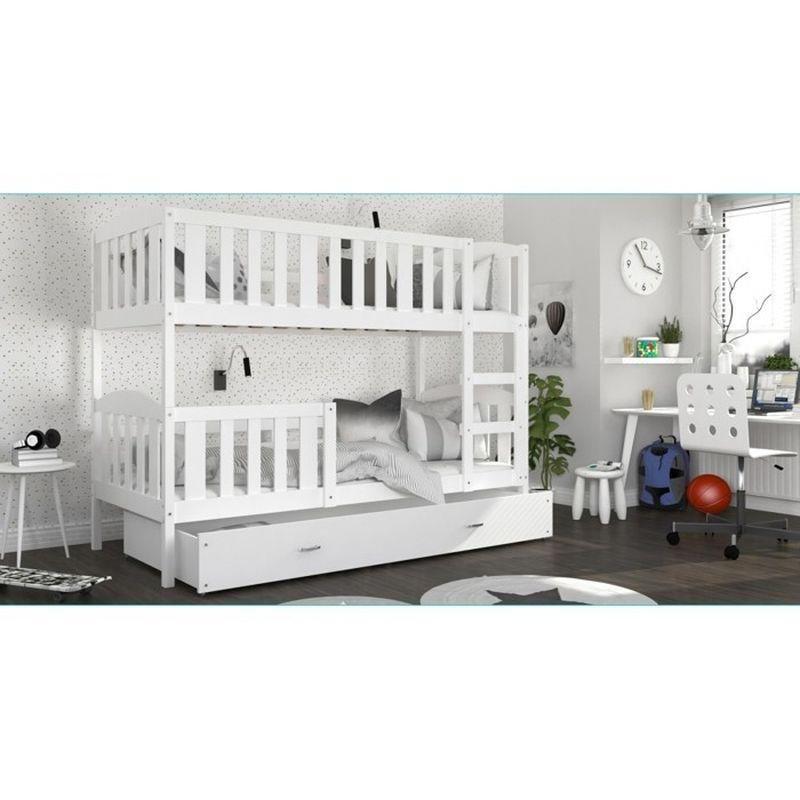 Beyaz Ahşap ve MDF Ayrılabilen Çekmeceli ve Yataklı Ranza - 80x160 cm - 125692