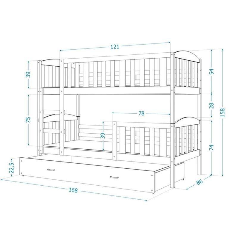 Beyaz Ahşap ve MDF Ayrılabilen Çekmeceli ve Yataklı Ranza - 80x160 cm - 125692