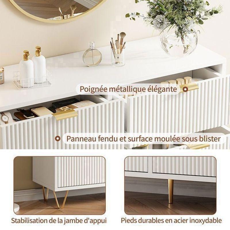 Beyaz Ahşap ve Metal Gold Kulp Ayaklı 6 Çekmeceli Şifonyer - 100x34x73 cm - 123816