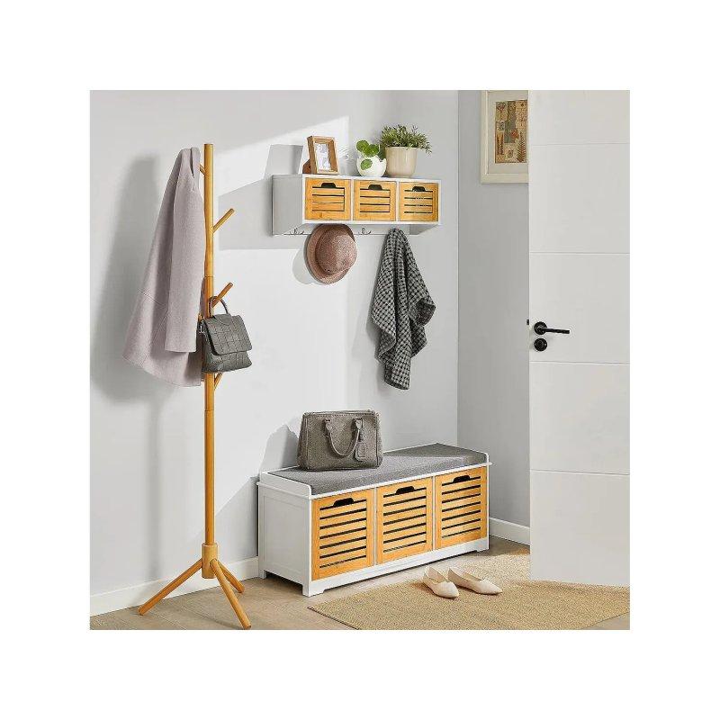Beyaz Bambu ve MDF Malzeme 3 Çekmeceli Minderli Oturaklı Ayakkabılık - 105x35x43 cm - 118318
