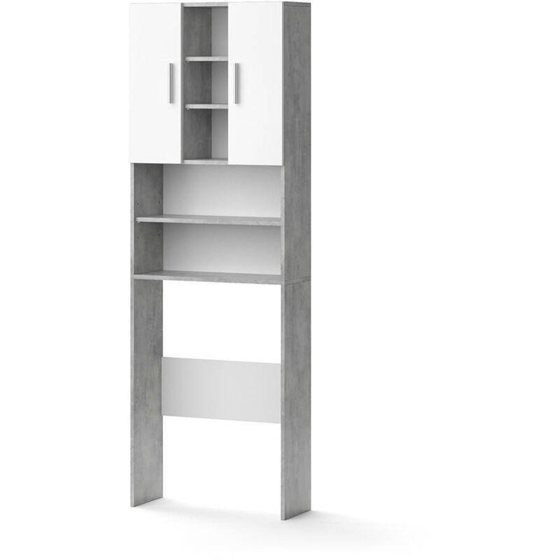 Beyaz Beton Melamin Kaplamalı Raflı Çamaşır Makinesi Dolabı-64 x 190 x 26 cm - 118057