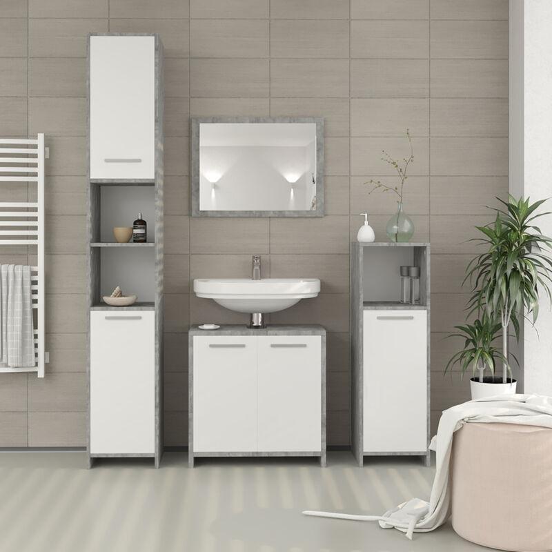 Beyaz Beton Melamin Kaplı Raflı Banyo Dolabı-30x190x30 cm - 113837