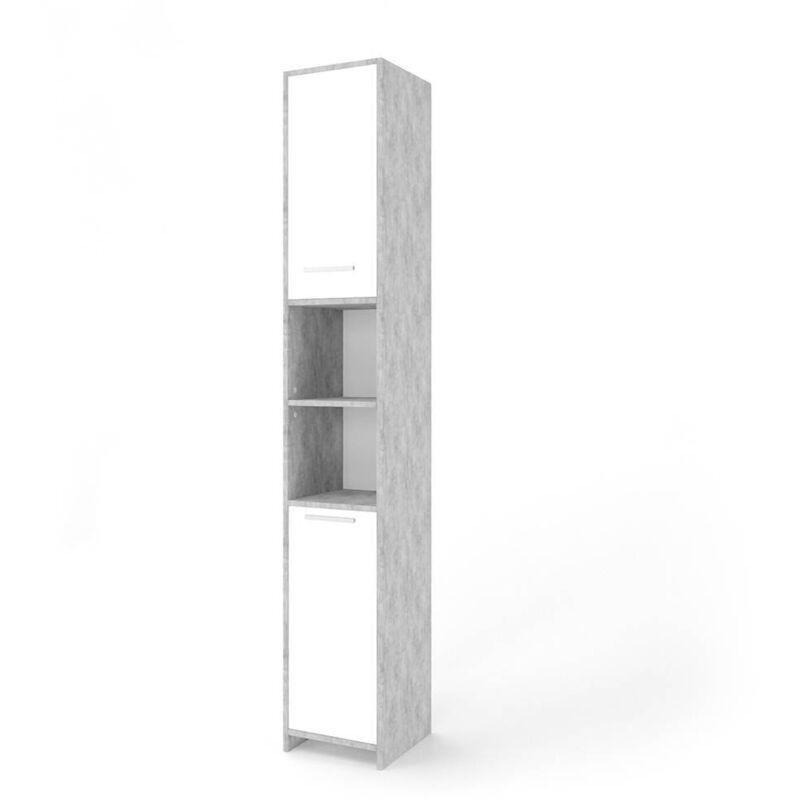 Beyaz Beton Melamin Kaplı Raflı Banyo Dolabı-30x190x30 cm - 113837