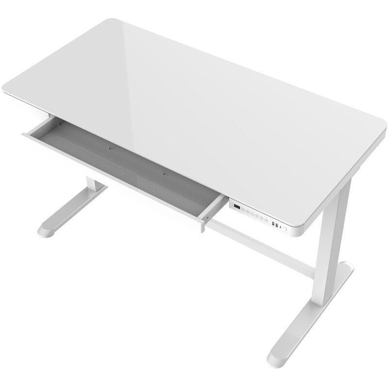 Beyaz Cam Ayarlanabilir Elektrikli Bilgisayar Masası-120x60x121 cm - 114608