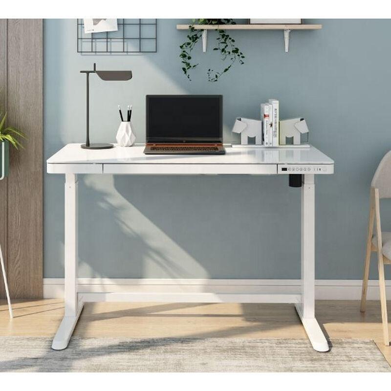 Beyaz Cam Ayarlanabilir Elektrikli Bilgisayar Masası-120x60x121 cm - 114608