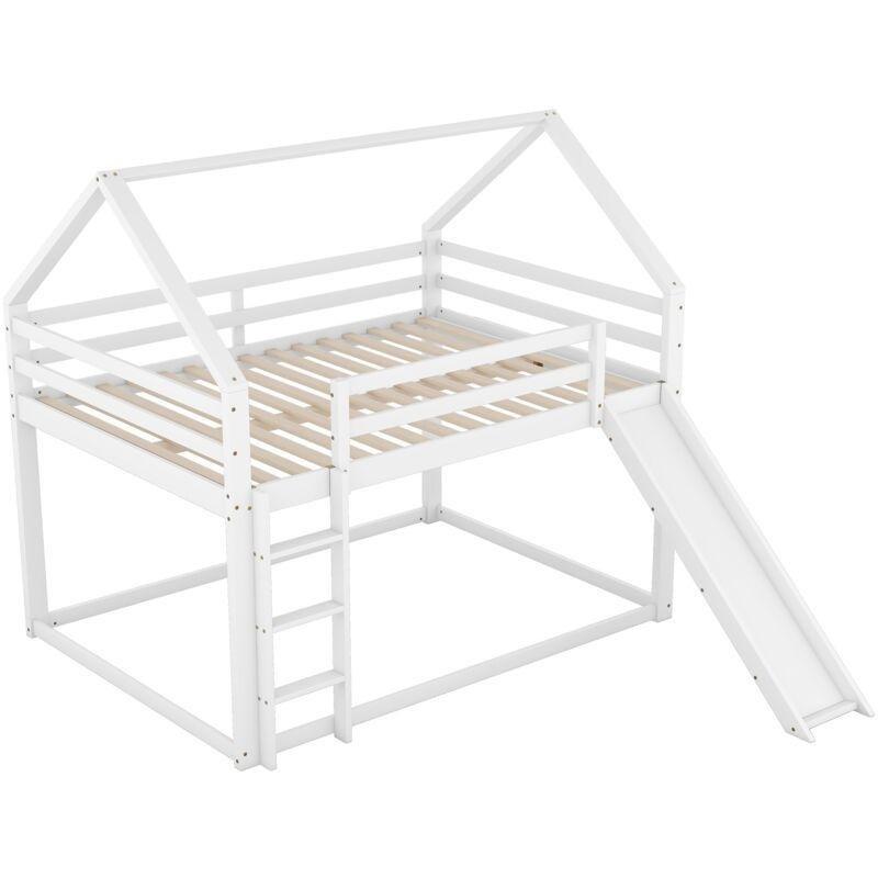 Beyaz Çam ve MDF Kaydıraklı Ev Tasarımlı Ranza - 140x200 cm - 125175