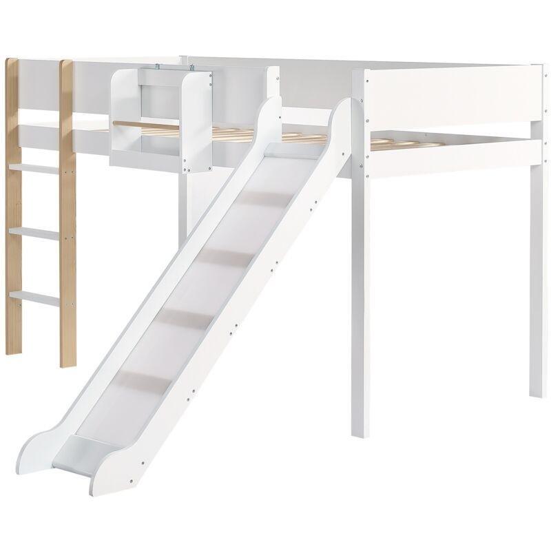 Beyaz Çam ve MDF Kaydıraklı Merdivenli Çıkarılabilir Raflı Ranza - 90x200 cm - 124912