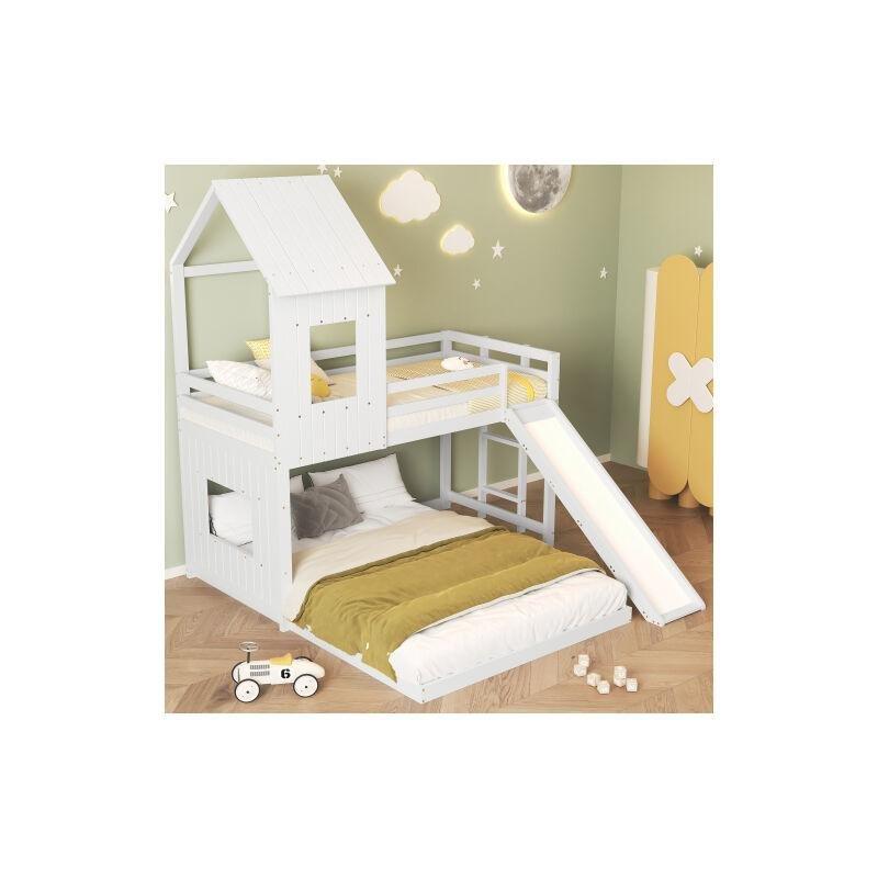 Beyaz Çam ve MDF Kaydıraklı Pencereli Ev Konseptli Ranza - 210x227x216 cm - 125300