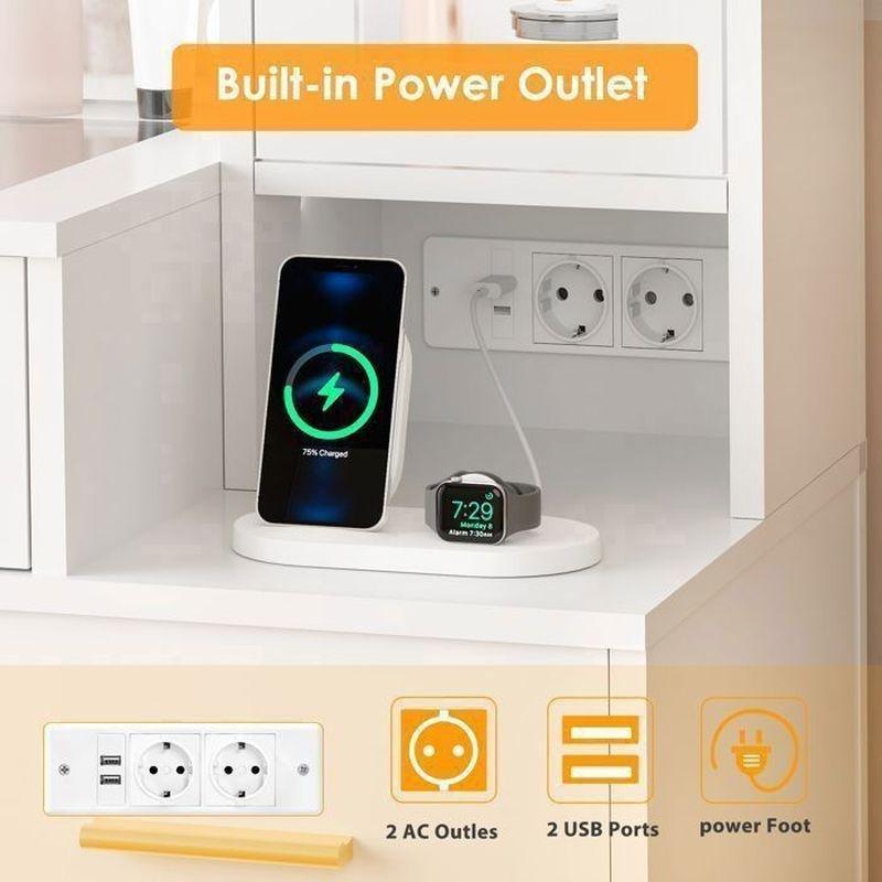 Beyaz Cam Yüzeyli LED Işıklı Şarj İstasyonlu Makyaj Masası - 140 cm - 122356