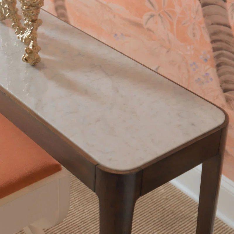 Beyaz Carrara Tabla Masif Ceviz Ayaklı Dikdörtgen Mermer Dresuar - 138x28x82 cm - 132052