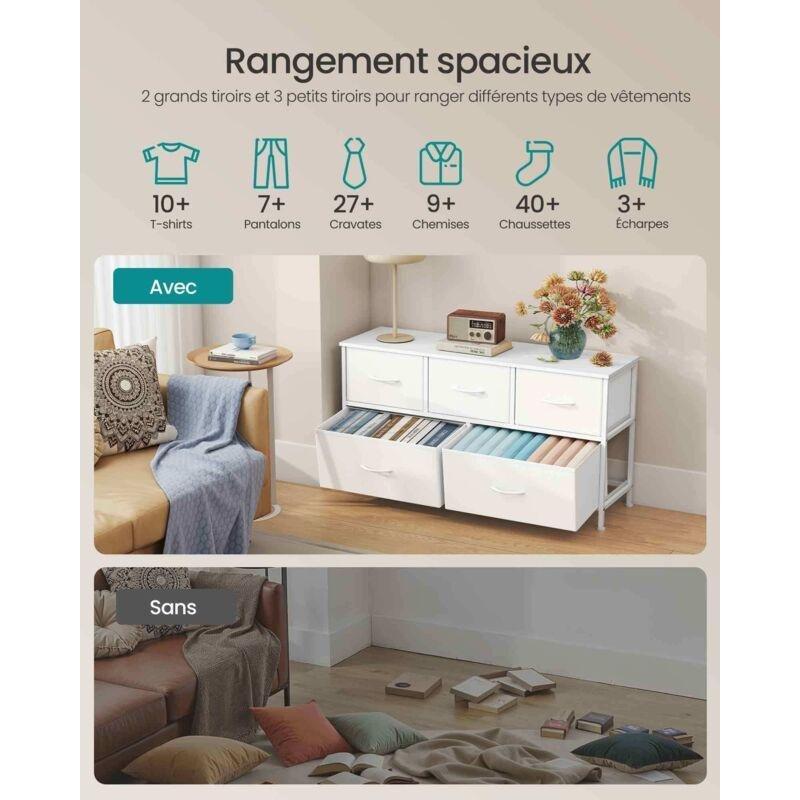 Beyaz Çelik İskeletli 5 Çekmeceli Kumaş Şifonyer - 99x30x53 cm - 123196