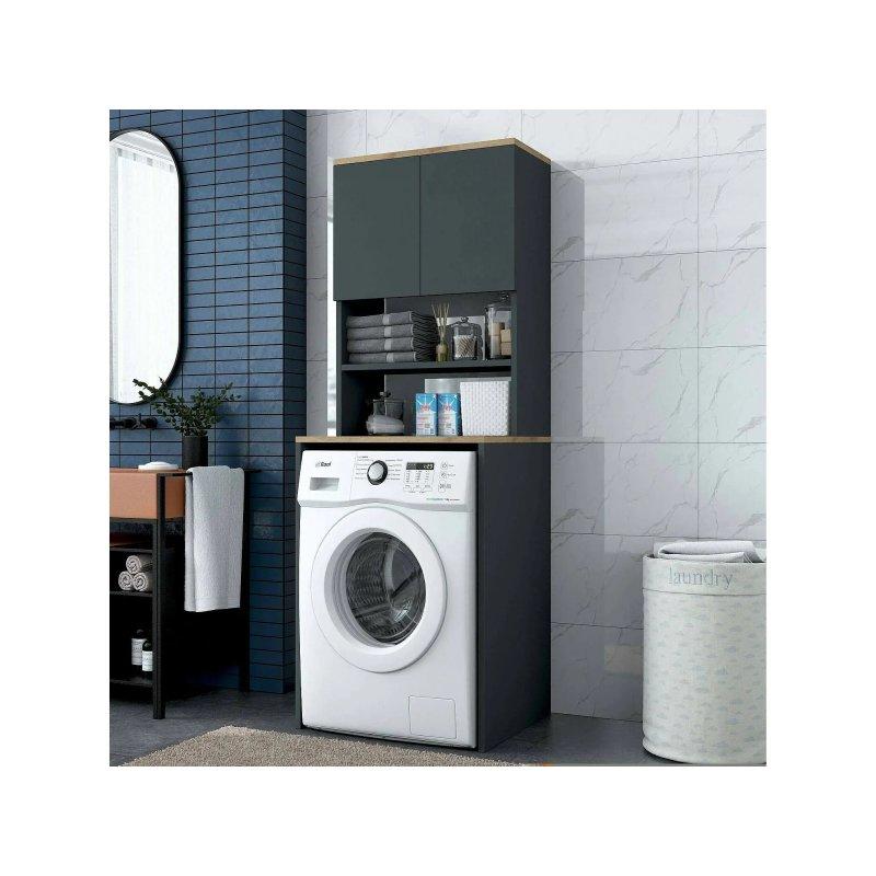 Beyaz Ceviz 2 Kapaklı Çok Amaçlı Çamaşır makinesi dolabı-65x60x184 cm - 117885