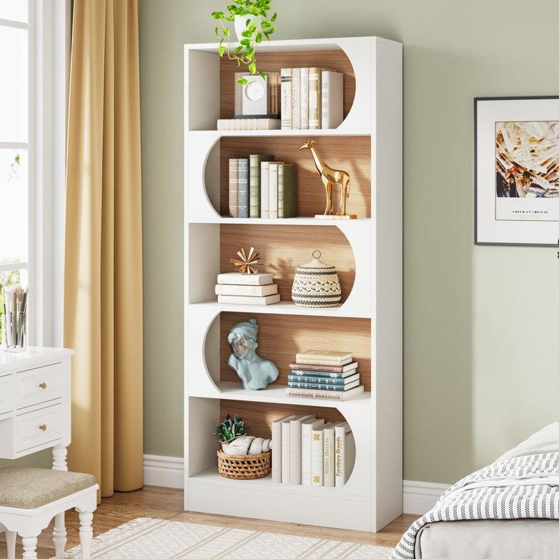 Beyaz Ceviz Endüstriyel Ahşap 5 Raflı Arkalıklı Kitaplık - 80x30x180 cm - 142051