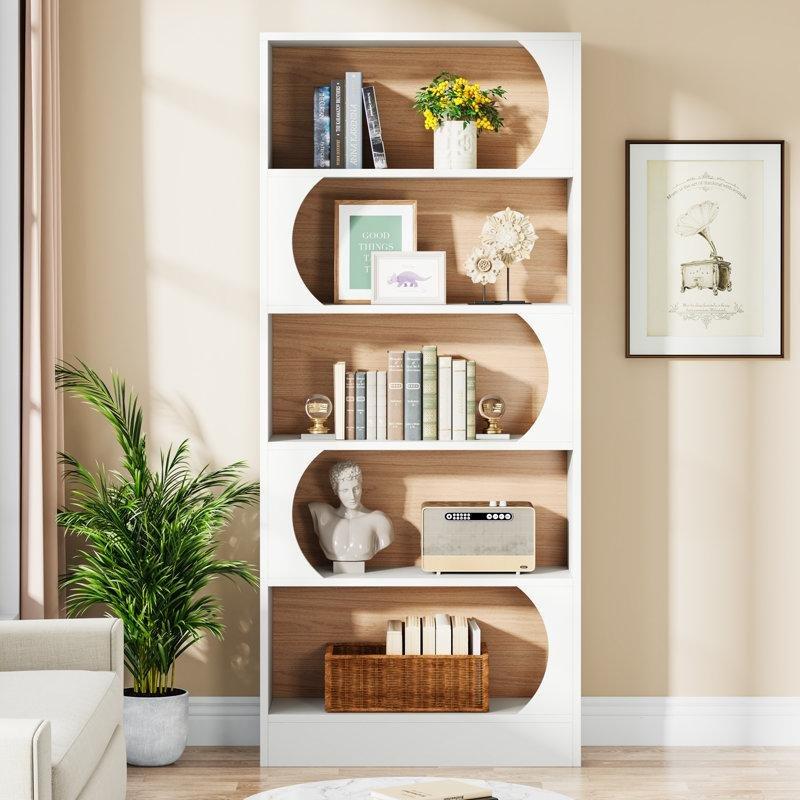 Beyaz Ceviz Endüstriyel Ahşap 5 Raflı Arkalıklı Kitaplık - 80x30x180 cm - 142051