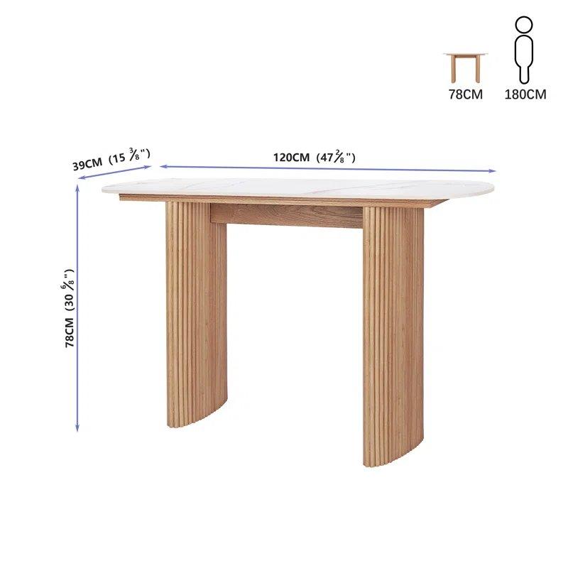 Beyaz Doğal Ahşap Ayaklı Yivli Detaylı Oval Mermer Dresuar - 120x39x79 cm - 132088