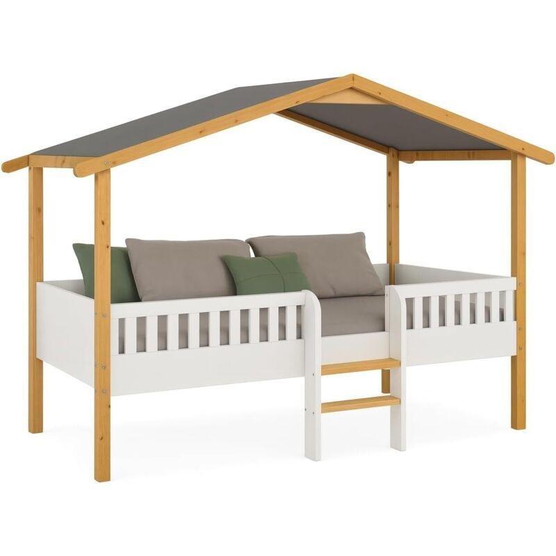 Beyaz Doğal Ahşap Çatılı Korumalı Montessori Ranza - 90x190 cm - 125068