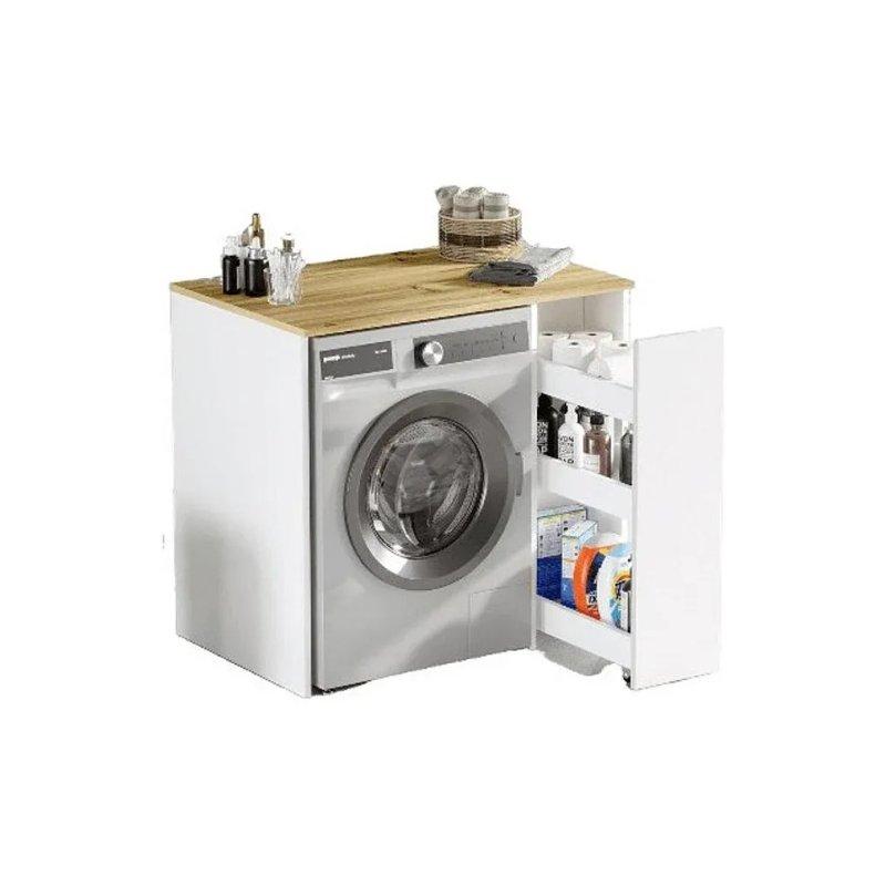 Beyaz Doğal Mat Melamin Metal İskeletli Raflı Çamaşır Makinesi Dolabı-94x89x60 cm - 117894
