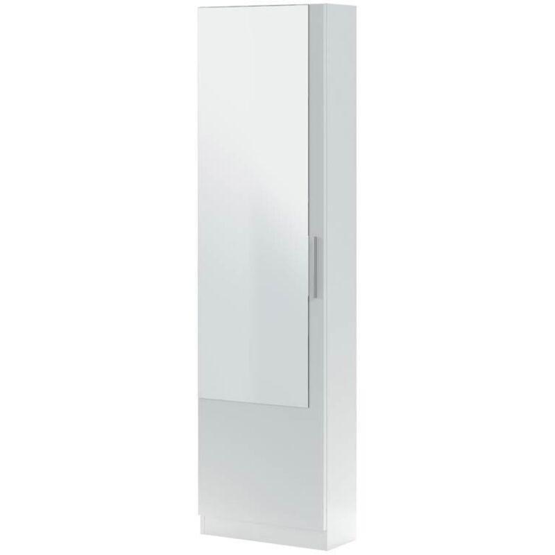 Beyaz Endüstriyel Ahşap 16 Çift Kapasiteli Aynalı Ayakkabılık - 50x180 cm - 119179