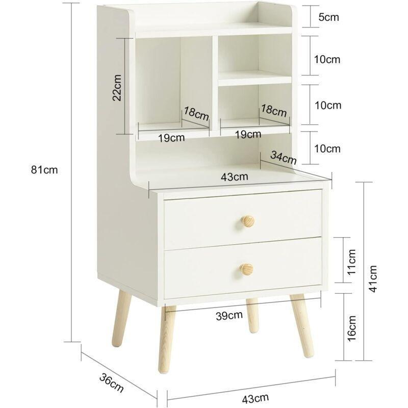 Beyaz Endüstriyel Ahşap 2 Çekmeceli ve Raflı Yüksek Komodin - 43x36x81 cm - 127688