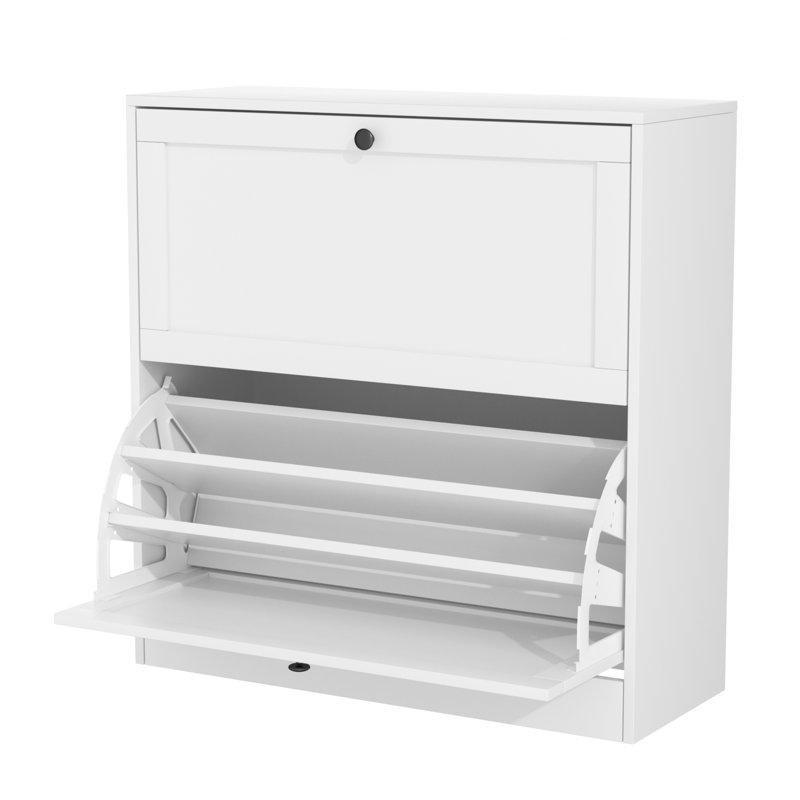 Beyaz Endüstriyel Ahşap 2 Düşer Kapaklı 18 Çift Kapasiteli Ayakkabılık - 80x30x82 cm - 120739