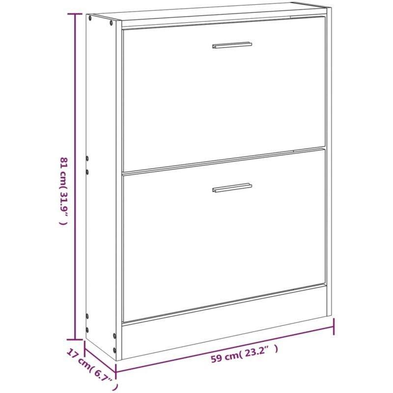 Beyaz Endüstriyel Ahşap 2 Düşer Kapaklı Ayakkabılık - 59x17x81 cm - 119374