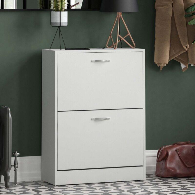 Beyaz Endüstriyel Ahşap 2 Düşer Kapaklı Ayakkabılık - 60x24x80 cm - 119353