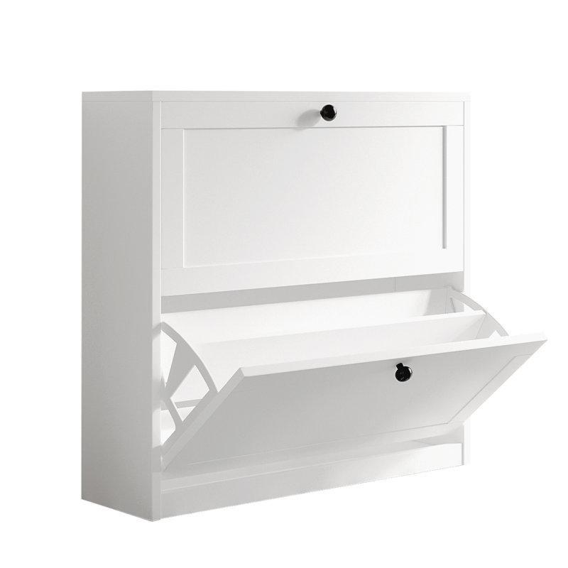Beyaz Endüstriyel Ahşap 2 Düşer Kapaklı Ayarlanabilir Raflı Ayakkabılık - 80x80x24 cm - 120742