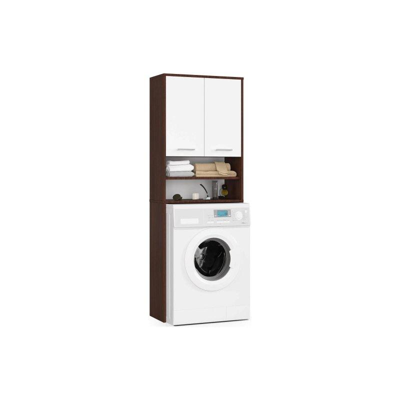 Beyaz Endüstriyel Ahşap 2 Kapaklı Raflı Çamaşır Makinesi Dolabı-64x30x180 cm - 117912