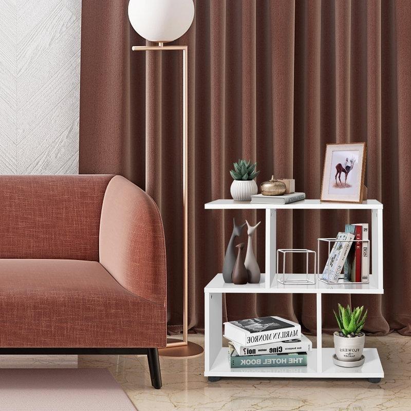 Beyaz Endüstriyel Ahşap 2 Katlı 4 Bölmeli Geometrik Kitaplık - 61x61x21 cm - 142060