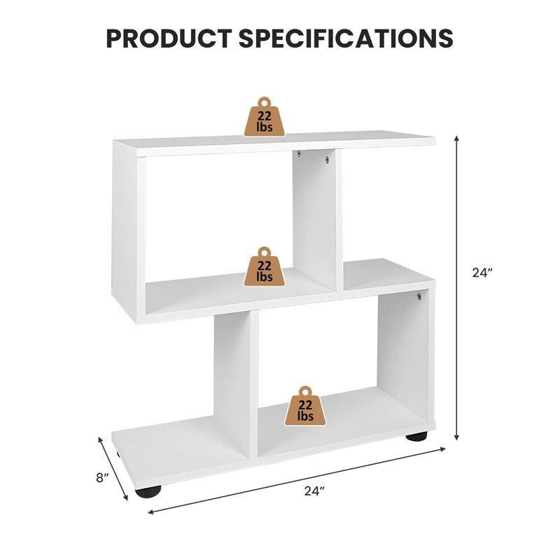 Beyaz Endüstriyel Ahşap 2 Katlı 4 Bölmeli Geometrik Kitaplık - 61x61x21 cm - 142060