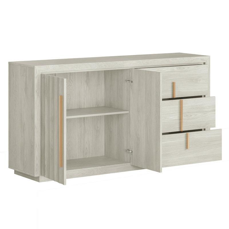 Beyaz Endüstriyel Ahşap 3 Çekmeceli 2 Kapaklı Gold Kulplu Konsol - 164x42x87 cm - 129181