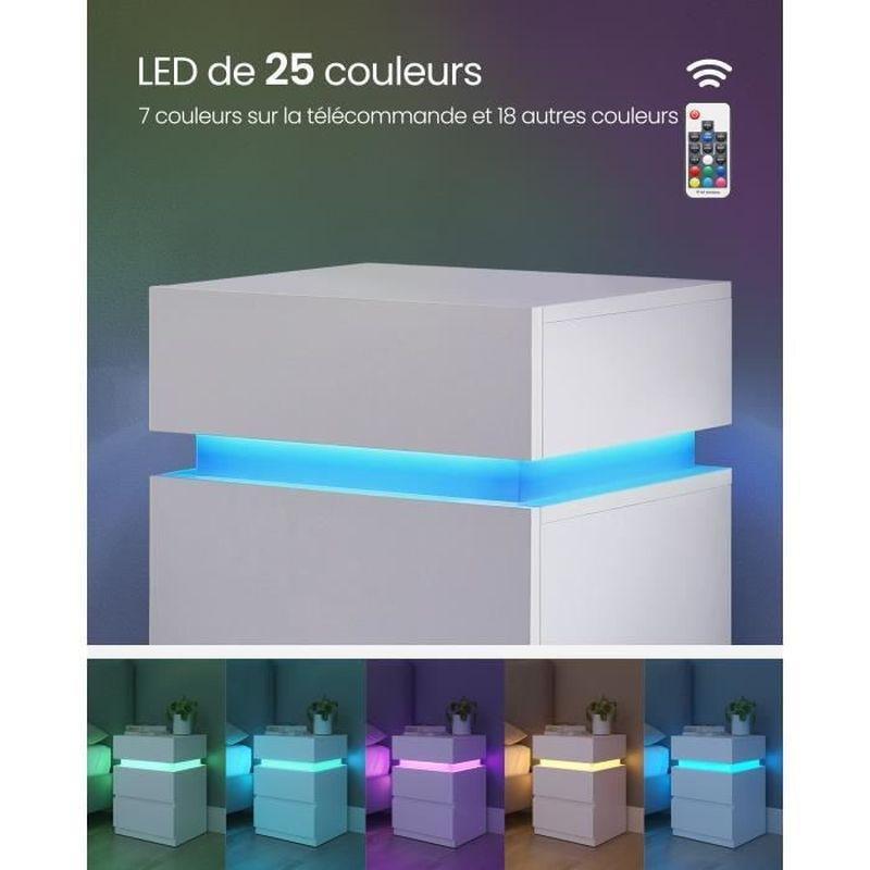 Beyaz Endüstriyel Ahşap 3 Çekmeceli Ayarlanabilir LED Işıklı Komodin - 34x40x55 cm - 127864