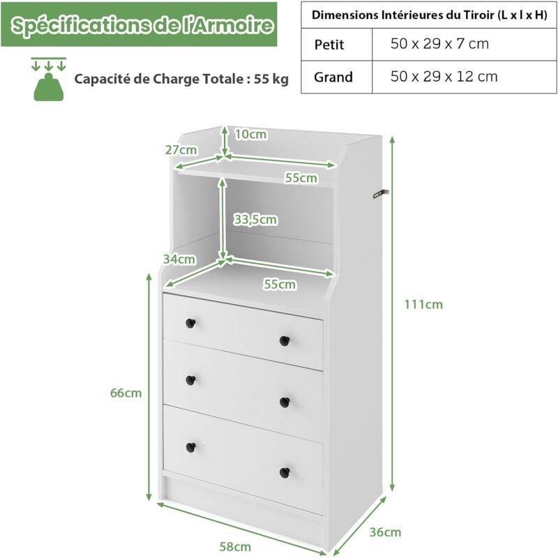 Beyaz Endüstriyel Ahşap 3 Çekmeceli ve Açık Raflı Şifonyer - 58x36x111 cm - 123182