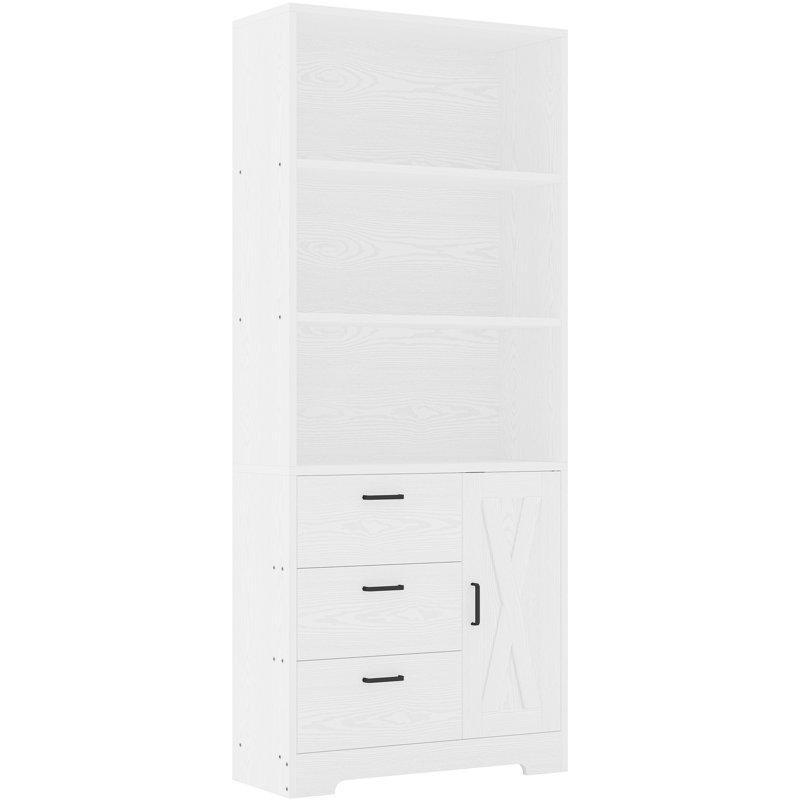 Beyaz Endüstriyel Ahşap 3 Çekmeceli ve Kapaklı Kitaplık - 180x75x30 cm - 141640