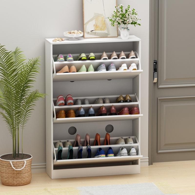 Beyaz Endüstriyel Ahşap 3 Düşer Kapaklı 24 Çift Kapasiteli Ayakkabılık - 80x22x120 cm - 120799