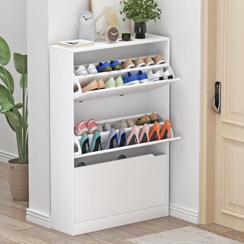 Beyaz Endüstriyel Ahşap 3 Düşer Kapaklı 24 Çift Kapasiteli Ayakkabılık - 80x22x120 cm - 120799