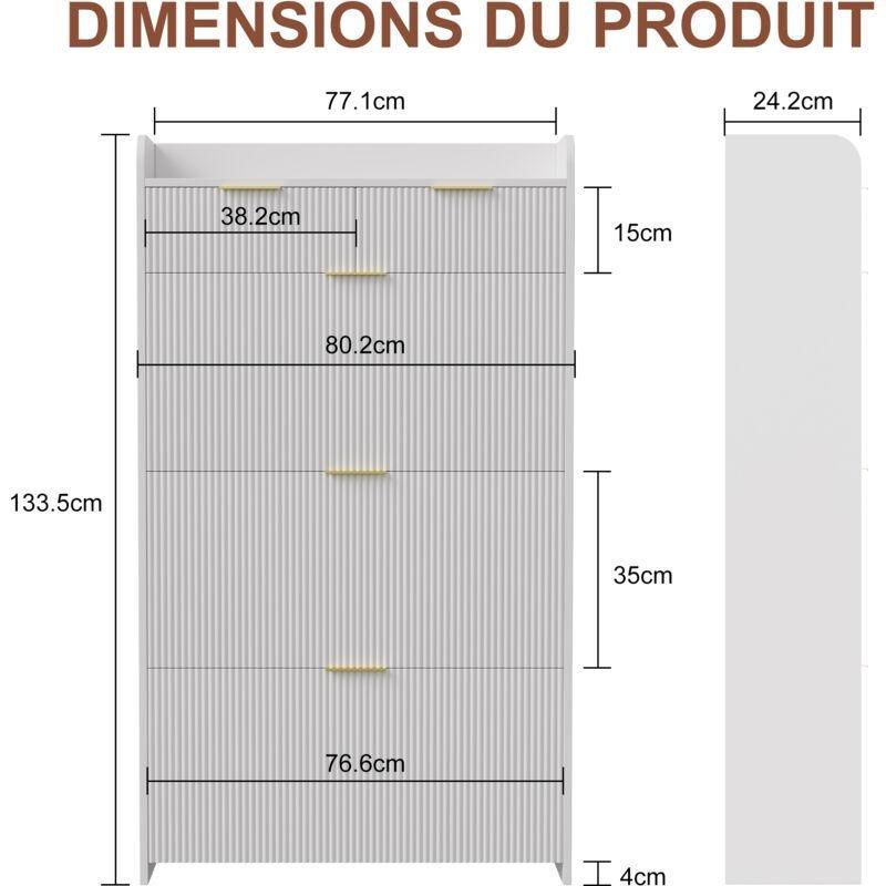 Beyaz Endüstriyel Ahşap 3 Düşer Kapaklı Çekmeceli Gold Detaylı Dar Ayakkabılık - 77x24x133 cm - 119422