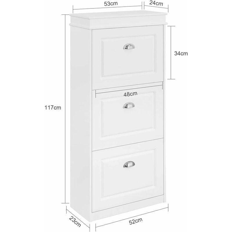 Beyaz Endüstriyel Ahşap 3 Düşer Kapaklı Dar Ayakkabılık - 53x24x117 cm - 119514