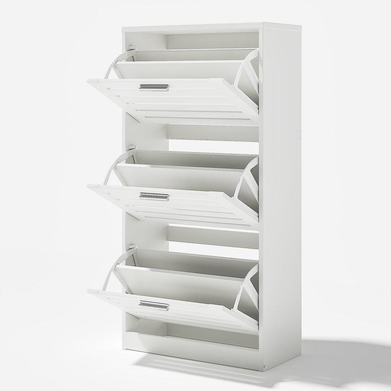 Beyaz Endüstriyel Ahşap 3 Düşer Kapaklı Panjurlu Ayakkabılık - 60x120 cm - 120871