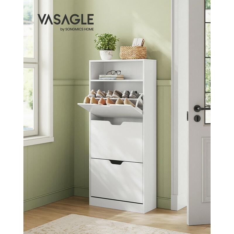 Beyaz Endüstriyel Ahşap 3 Düşer Kapaklı ve Açık Raflı Ayakkabılık - 60x24x130 cm - 119319