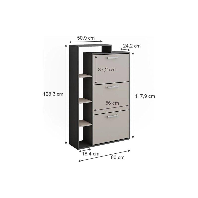 Beyaz Endüstriyel Ahşap 3 Düşer Kapaklı Yan Raflı Ayakkabılık - 80x25x129 cm - 118480