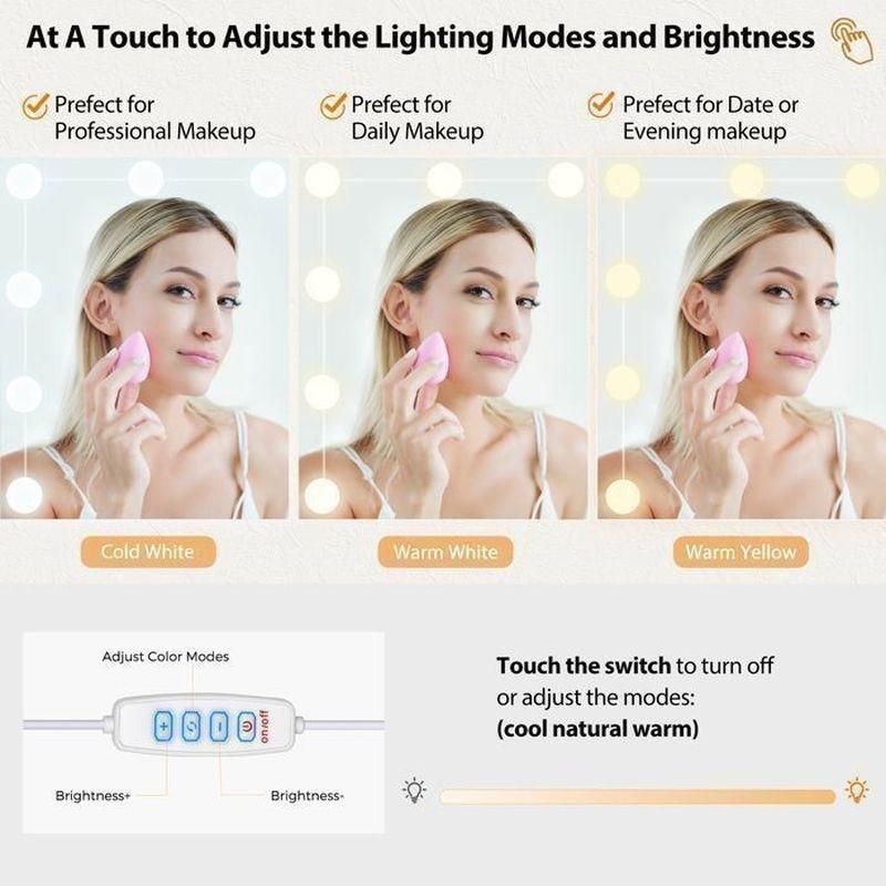 Beyaz Endüstriyel Ahşap 3 Modlu LED Işıklı USB ve Priz Girişli 8 Çekmeceli Makyaj Masası - 150x40x135 cm - 122284