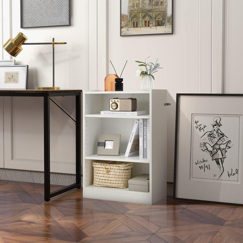 Beyaz Endüstriyel Ahşap 3 Raflı 18 Kademe Ayarlanabilir Kitaplık - 50x31x75 cm - 142006