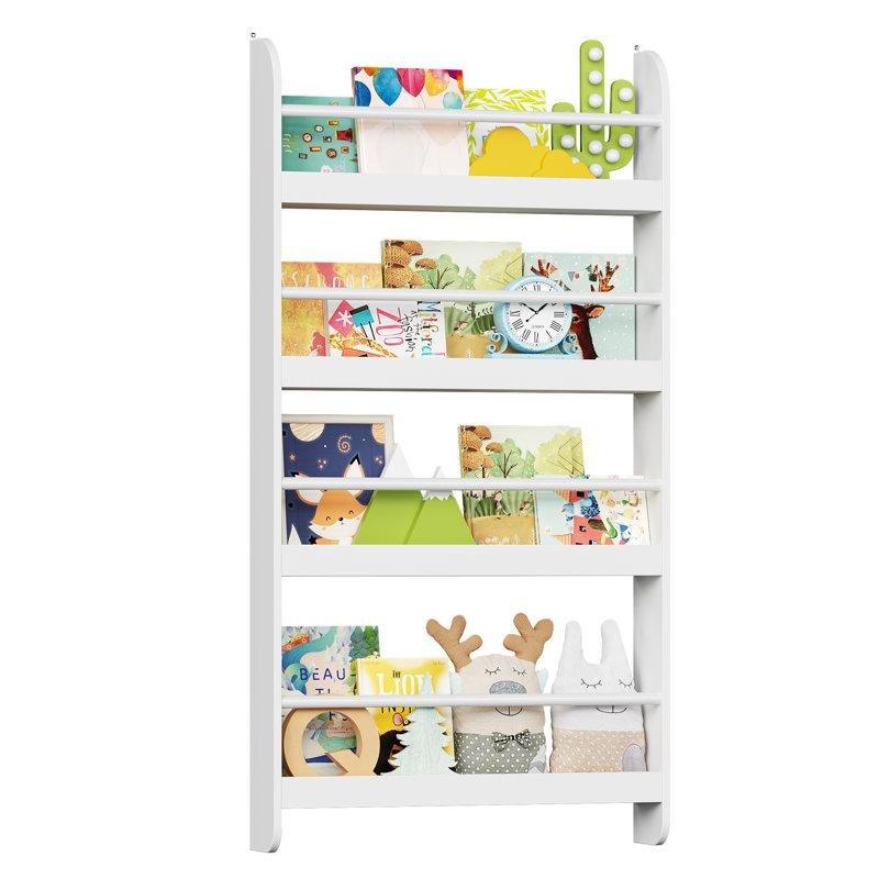 Beyaz Endüstriyel Ahşap 4 Raflı Duvara Monte Kitaplık - 58x111 cm - 141127